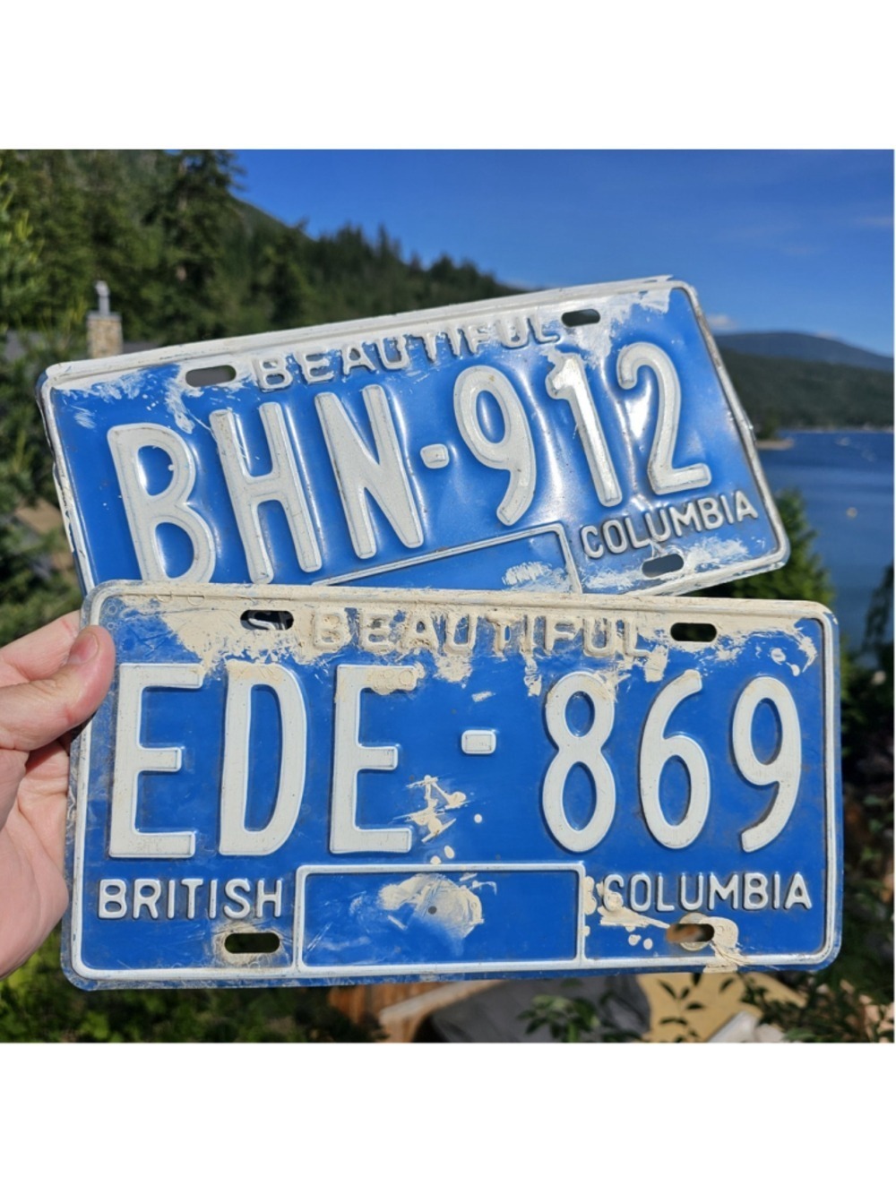 1979-1985 British Columbia License Plates 2 Blue BC Plates BHN-912 EDE-869